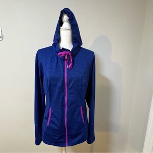 Lukka Blue Zip Hoodie Athleisure Jacket Thumb Holes Pink Trim Women’s XL